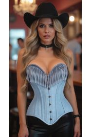 Top Drawer Light Blue Denim Steel Boned Overbust Corset w/Fringe (size: 5X)