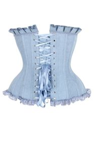 Top Drawer Light Blue Denim Underwire Steel Boned Burlesque Corset w/Bows (size: 6X)