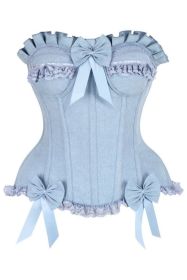Top Drawer Light Blue Denim Underwire Steel Boned Burlesque Corset w/Bows (size: 4X)
