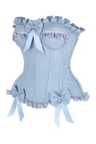 Top Drawer Light Blue Denim Underwire Steel Boned Burlesque Corset w/Bows (size: 5X)