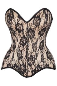 Top Drawer Nude Satin w/Black Lace Overlay Steel Boned Overbust Corset (size: medium)