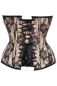 Top Drawer Nude Satin w/Black Lace Overlay Steel Boned Overbust Corset (size: XLarge)