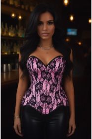 Top Drawer Pink Satin w/Black Lace Overlay Steel Boned Overbust Corset (size: small)