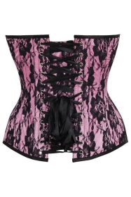 Top Drawer Pink Satin w/Black Lace Overlay Steel Boned Overbust Corset (size: XLarge)