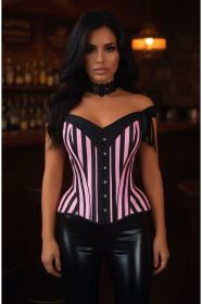 Top Drawer Pink/Black Striped Steel Boned Corset w/Straps (size: XSmall)