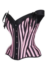 Top Drawer Pink/Black Striped Steel Boned Corset w/Straps (size: medium)