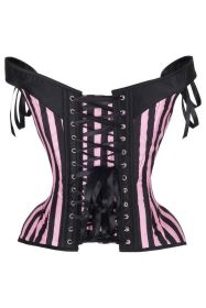 Top Drawer Pink/Black Striped Steel Boned Corset w/Straps (size: large)