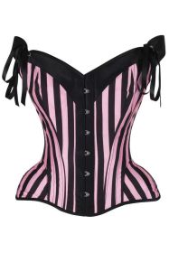 Top Drawer Pink/Black Striped Steel Boned Corset w/Straps (size: small)