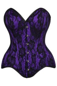 Top Drawer Purple Satin w/Black Lace Overlay Steel Boned Overbust Corset (size: medium)