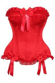 Top Drawer Red Satin Steel Boned Burlesque Corset (size: large)