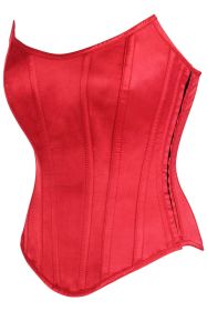 Top Drawer Red Satin Steel Boned Overbust Corset w/Side Zipper (size: small)