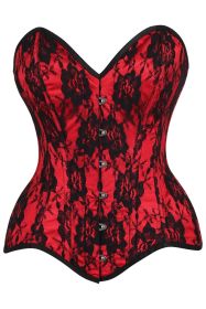Top Drawer Red Satin w/Black Lace Overlay Steel Boned Overbust Corset (size: medium)