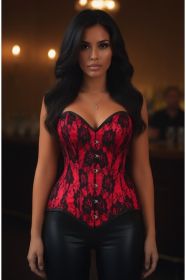 Top Drawer Red Satin w/Black Lace Overlay Steel Boned Overbust Corset (size: small)