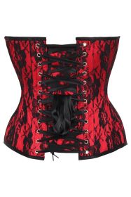 Top Drawer Red Satin w/Black Lace Overlay Steel Boned Overbust Corset (size: XLarge)