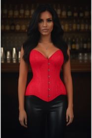 Top Drawer Red Satin w/Red Lace Overlay Steel Boned Overbust Corset (size: small)