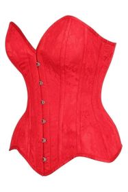 Top Drawer Red Satin w/Red Lace Overlay Steel Boned Overbust Corset (size: large)