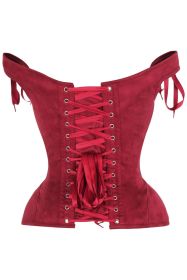 Top Drawer Red Suede Steel Boned Corset w/Straps (size: large)
