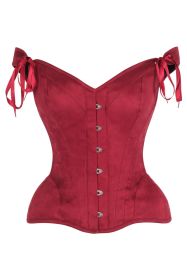 Top Drawer Red Suede Steel Boned Corset w/Straps (size: small)