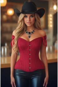 Top Drawer Red Suede Steel Boned Corset w/Straps (size: XSmall)