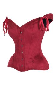 Top Drawer Red Suede Steel Boned Corset w/Straps (size: medium)