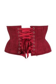 Top Drawer Red Suede Steel Boned Mini Waist Cincher Corset (size: medium)