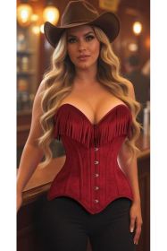 Top Drawer Red Suede Steel Boned Overbust Corset w/Fringe (size: XLarge)