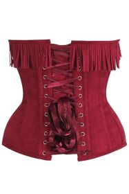 Top Drawer Red Suede Steel Boned Overbust Corset w/Fringe (size: 5X)