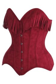Top Drawer Red Suede Steel Boned Overbust Corset w/Fringe (size: 4X)