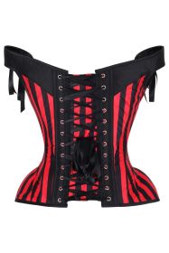 Top Drawer Red/Black Striped Steel Boned Corset w/Straps (size: large)
