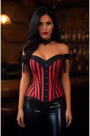 Top Drawer Red/Black Striped Steel Boned Corset w/Straps (size: XSmall)