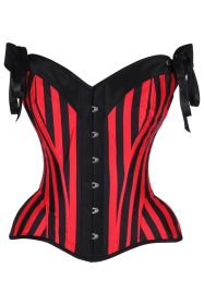 Top Drawer Red/Black Striped Steel Boned Corset w/Straps (size: small)