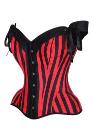Top Drawer Red/Black Striped Steel Boned Corset w/Straps (size: medium)