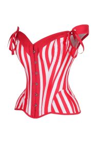 Top Drawer Red/White Striped Steel Boned Corset w/Straps (size: medium)