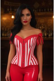 Top Drawer Red/White Striped Steel Boned Corset w/Straps (size: XSmall)