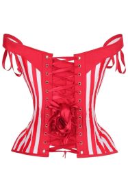 Top Drawer Red/White Striped Steel Boned Corset w/Straps (size: large)