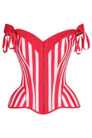 Top Drawer Red/White Striped Steel Boned Corset w/Straps (size: small)
