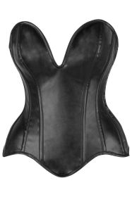 Top Drawer Steel Boned Black Faux Leather Plunge Neckline Overbust Corset (size: 4X)