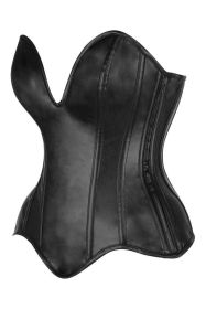 Top Drawer Steel Boned Black Faux Leather Plunge Neckline Overbust Corset (size: 5X)