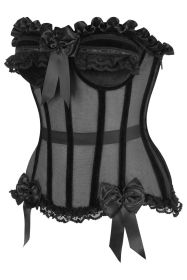 Top Drawer Steel Boned Black Mesh & Velvet Underwire Bustier Corset (size: medium)