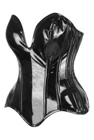 Top Drawer Steel Boned Black Patent Plunge Neckline Overbust Corset (size: 4X)