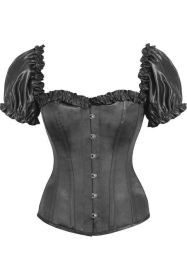 Top Drawer Steel Boned Black Satin Overbust Corset w/Sleeves (size: 5X)