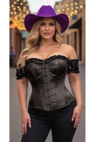 Top Drawer Steel Boned Black Satin Overbust Corset w/Sleeves (size: 6X)