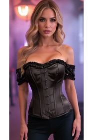 Top Drawer Steel Boned Black Satin Overbust Corset w/Sleeves (size: 4X)
