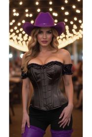 Top Drawer Steel Boned Black Satin Overbust Corset w/Sleeves (size: medium)