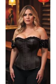 Top Drawer Steel Boned Black Satin Overbust Corset w/Sleeves (size: 3X)