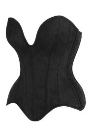 Top Drawer Steel Boned Black Suede Deep Plunge Overbust Corset Top (size: medium)