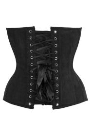 Top Drawer Steel Boned Black Suede Deep Plunge Overbust Corset Top (size: large)