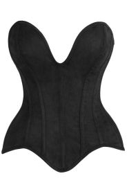 Top Drawer Steel Boned Black Suede Deep Plunge Overbust Corset Top (size: small)