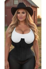 Top Drawer Steel Boned Black Suede Underwire Underbust Corset Cincher w/Fringe (size: XLarge)