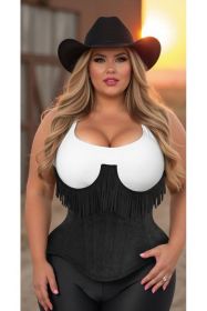 Top Drawer Steel Boned Black Suede Underwire Underbust Corset Cincher w/Fringe (size: large)